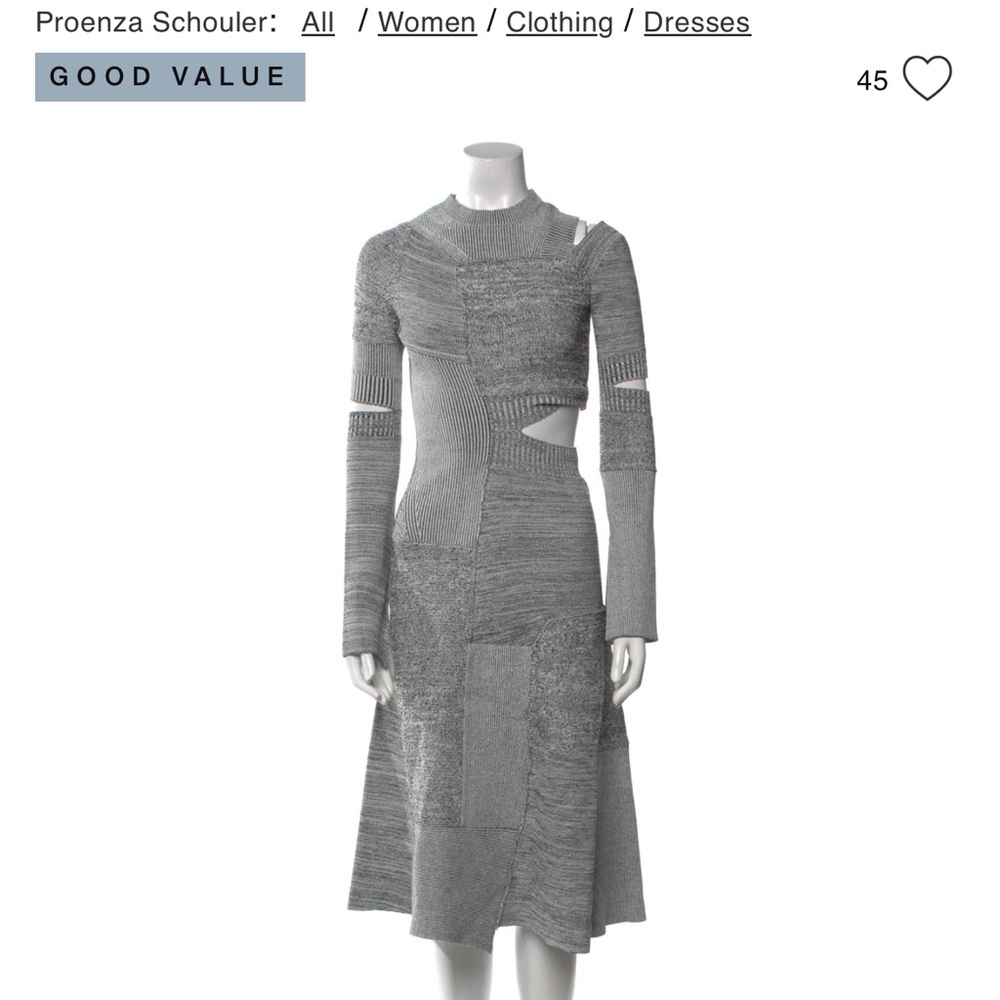 Proenza Schoulder Gray Cutout Knit Geometric Midi Dress Size Large